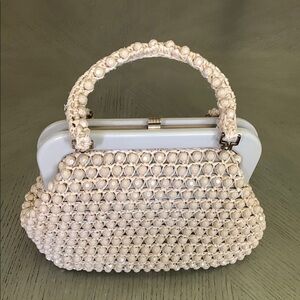 Vintage LEFCORT Elegant Cream Beaded Handbag